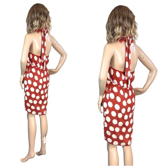 Luli Fama Macarena Red & White Polkadot V Neck Dress SZ L $159 - Picture 8 of 13